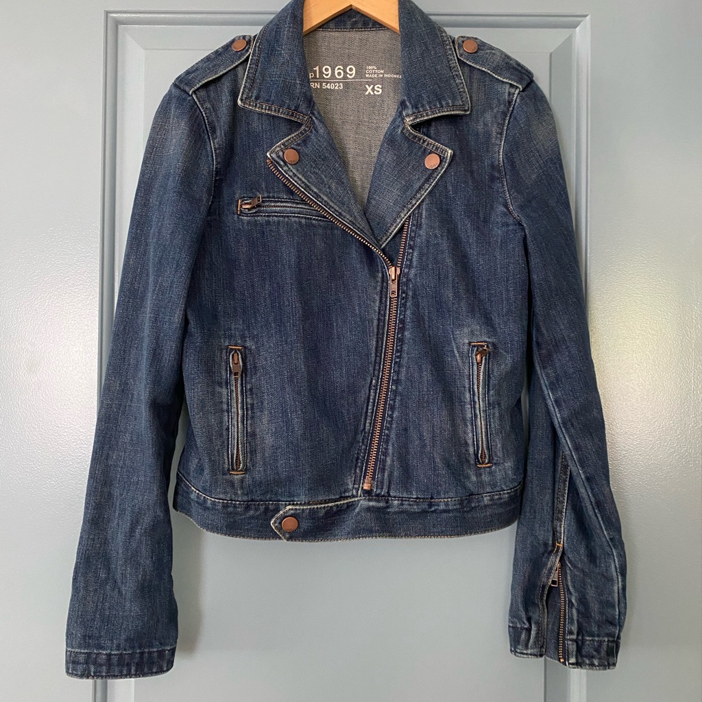Vintage Gap Moto Style Denim Jacket Xs Med Wash Motorcycle Jean Jacket